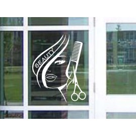 Unbranded Beautiful Girl Hairdo comb/scissors great Beauty Salon decal sticker11" White