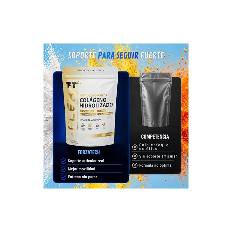 ForzaTech FLEX Péptidos Bioactivos de Colágeno Sabor Mango 500g Colágeno