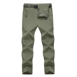 TBMPOY Men's Lightweight Hiking Pants with Belt 5 Zip Pockets Waterproof Quick-Dry Travel Fishing Work Outdoor Pants Thin Sage Green XL