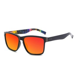 RONSOU Vintage Polarized Sunglasses for Men Women Retro Classic Trendy Stylish Square Sun Glasses Black Multicolor Frame Red Lens