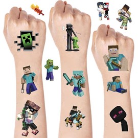 Temporary Tattoo for Kids,Tattoo Waterproof My World Pixels Birthday Party Supplies,Pixels Style Party Favors for Kids Boys Girls School Rewards Gifts(8 sheets/About 150 patterns)