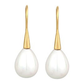 0312870121 Women's Earrings with Pearl Made of 925 Sterling Silver Gold-Plated Silver Earrings with Shell Pearl in Drop Shape (15 mm), Pearl Earrings Gold for Women, Wedding Earrings, Sterling Silver,