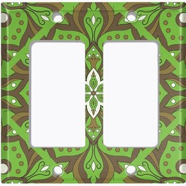 Metal Light Switch Plate Cover Green Brown Mandala Flower Tile Pattern MDL040