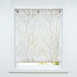 ESLIR Roman Blind No Drilling Required Transparent with Eyelets Curtains with U-Hooks Eyelet Roller Blind Modern Curtains White/Brown W x H 80 x 140 cm 1 Piece