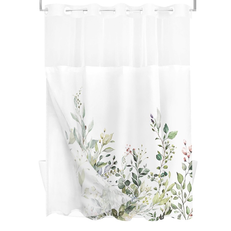 Tititex No Hooks Snap in Liner Green Eucalyptus Leaves Shower