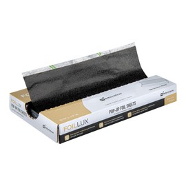 Restaurantware Foil Lux 10.8 x 9 Inch Pop-Up Foil Sheets 100 Disposable Foil Papers For Food - Orange Peel Embossing Interfolded Black Aluminum Foil Sheets Greaseproof Freezable And Oven Ready