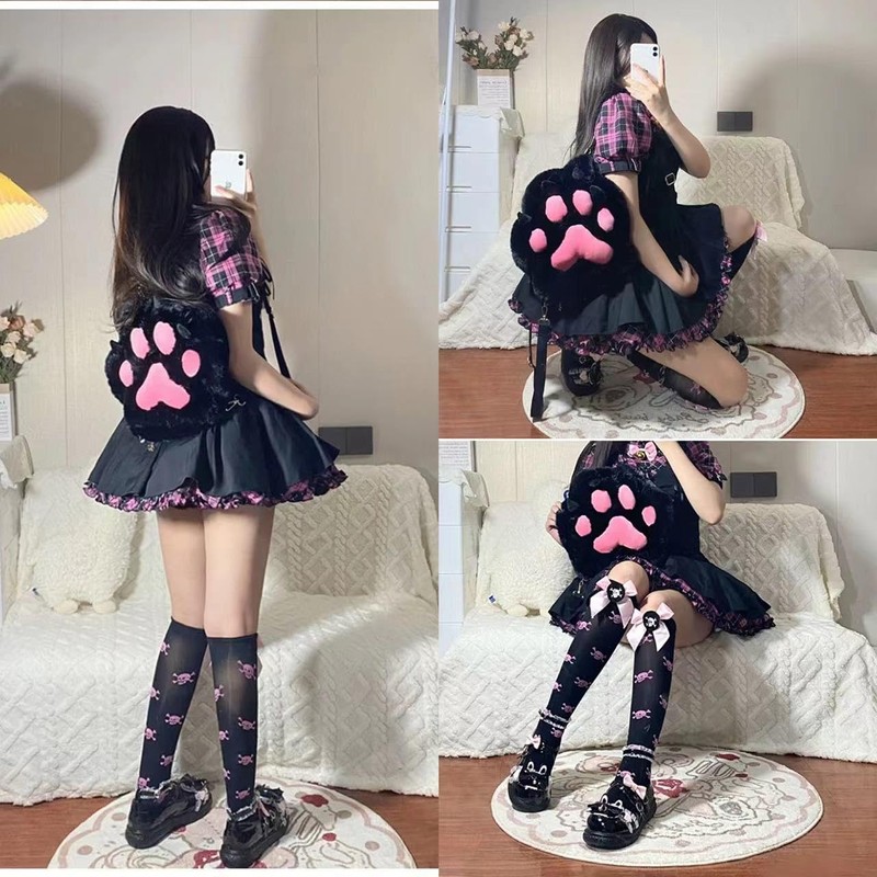 GUFER Cat Paw Shaped Backpack, Fluffy, Cat Hand, Plush Bag,