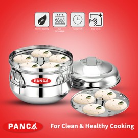 PANCA Idli Maker 3 Plate 13 Idli Cooker, Premium Idli Panai Heavy Weight Idly Cooker, Idli Steamer, Idli Pot- Silver (13 IDLI BIG)