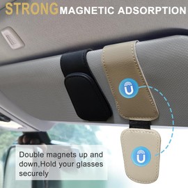 2 Pack Sunglasses Holders for Car Sun Visor,Magnetic Leather Glasses Eyeglass Hanger Clip for Car,Visor Sunglass Holder,Glasses Hanger Clip, Sunglasses Clip for Car Visor（Black）