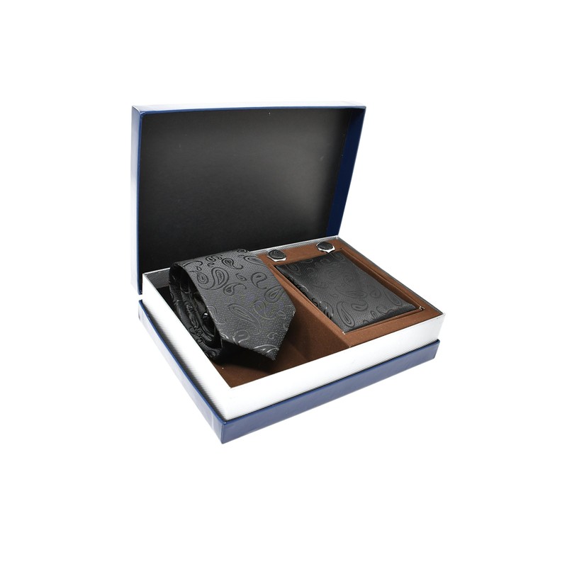 Tie Set with Paisley Pocket Square and Cufflinks for Men