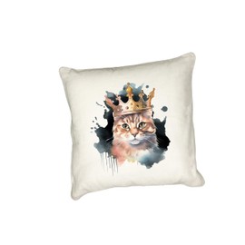 Anonymous Gifting Watercolour Cat in Crown printed cushion cover - perfect for cat lovers