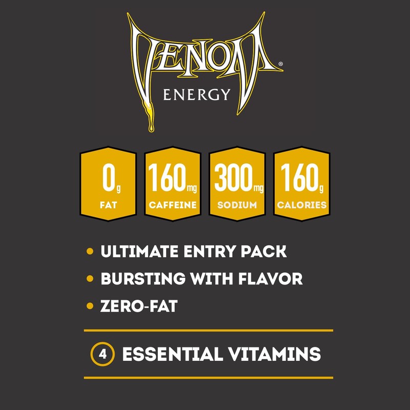 Venom Energy Drink, Mango, 0 Fat, 160mg Caffeine, 16 Fl