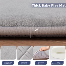 MAXYOYO 1.2" Thick Baby Play Mat for Floor, 49"x 49" Foldable Playpen Mat, Tummy Time Foam Mats Ultra Soft Support, Padded Carpet with Non-Slip Backing for Infant,Kids and Toddler Crawling, Grey