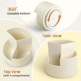 AiQInu Rotating Pen Holder, 360° Rotating Pen Holder, Desk Organiser with 3 Compartments, Large Capacity, for Office Storage & Organisation, Make-Up, Crafts