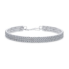 Bling Jewelry Simple Classic Celebration Holiday Party Sparkling 3 Line Rhinestone Statement Bridal Necklace For Women Prom Wedding Prom Adjustable, Rhinestone Metal, Other.