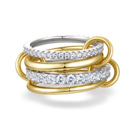 HMGADN Gold Stackable Rings for Women, Non Tarnish 14K Gold Plated Cubic Zirconia Mixed Metals Stacking Connected Rings Set Jewelry Gifts, 8, Copper, No Gemstone