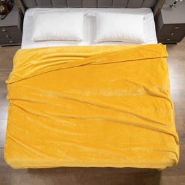 GonZalo GraCia. Fleece Blanket Reversible Mustard Yellow Throw For Sofa 130x150cm Faux Fur Bed Blanket 400 GSM Winter Warm(Mustard Yellow, Single 130x150 cm)