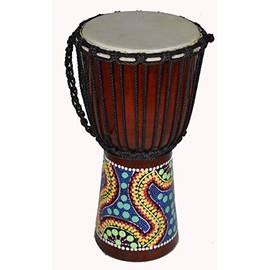 DJEMBE DRUM BONGO 16" HAND CARVED AFRICAN ABORIGINAL DOT ART DESIGN