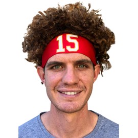 HandinHandCreations Mahomes Headband 15 Football Costume Red Color Party Wig