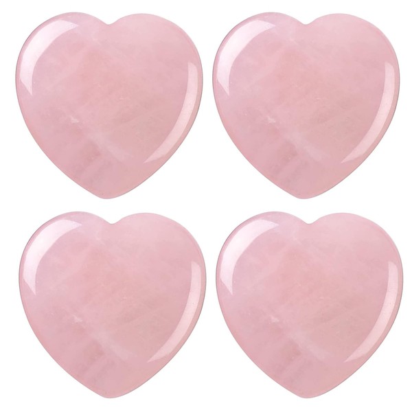 WideSmart Pack of 4 30 mm Rose Quartz Crystal Heart Healing Crystals Pink Heart Love Crystal Stone Valentine's Day Gifts Natural Reiki Gemstone Palm Worry Stones Natural Rose Quartz Heart Love