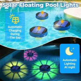 Solar Floating Pool Lights,RGB Color Changing Swimming Pool Light with Sensor Solar Panel,IP68 Double Waterproof with Metal Base for Inground/Above Ground Pools,Hot Tubs,Garden Decor (1 Pack)