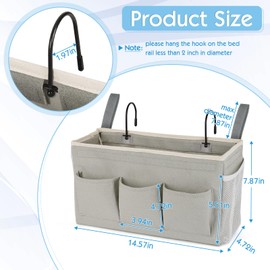 Ozzptuu Bedside Storage Caddy/Bedside Hanging Storage Bag for Headboards Bunk Beds Dorm Rooms Book Phone Magazine Holder (New Grey)