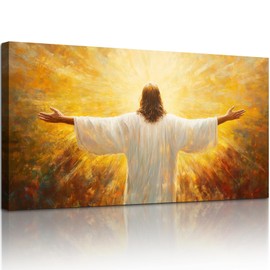SERIMINO Christian Jesus Large Wall Art, Christ with Open Arms Canvas Painting, The Risen Lord in Radiance Wall Pictures, Religious Believers Home Wall Decor Living Room Bedroom Art Prints 24"X48"