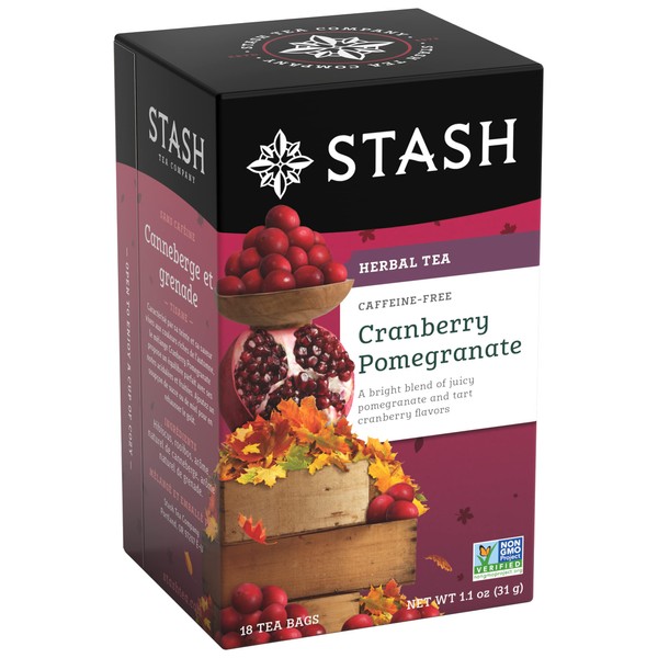 Stash Tea Cranberry Pomegranate Herbal Tea - Naturally Caffeine Free, Non-GMO Project Verified Premium Tea with No Artificial Ingredients, 18 Count (Pack of 6) - 108 Bags Total