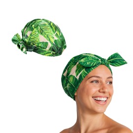 Shower Cap for Women, Shower Hat, Waterproof Reusable Shower Caps, Hair Shower Caps for Long, for Both Men, Silky Sleep Bathing Cap for Women Long Curly, Coconut Tree Pattern Design