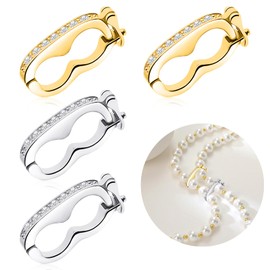 4PCS Necklace Shortener Clasp Pearl Enhancer Connector Clasps Cubic Zirconia Bracelet Push Clasps with Secure Lock for Jewelry Making DIY Crafts Necklace Chain Clip Bead Crystal Gemstone Clasp