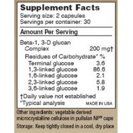 Beta 1, 3-D Glucan - by Transfer Point - 60 Capsules - 100 mg - Immune Support