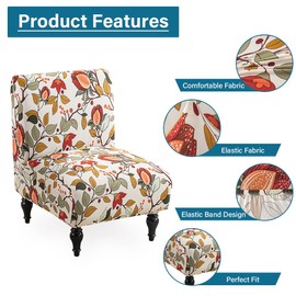Buenanir Armless Accent Chair Cover Stretch Spandex Slipper Chair Covers Removable Non-Slip Silp Cover for Accent Chairs Without Arms for Living Room Hotel, Set of 1, Orange Leaves