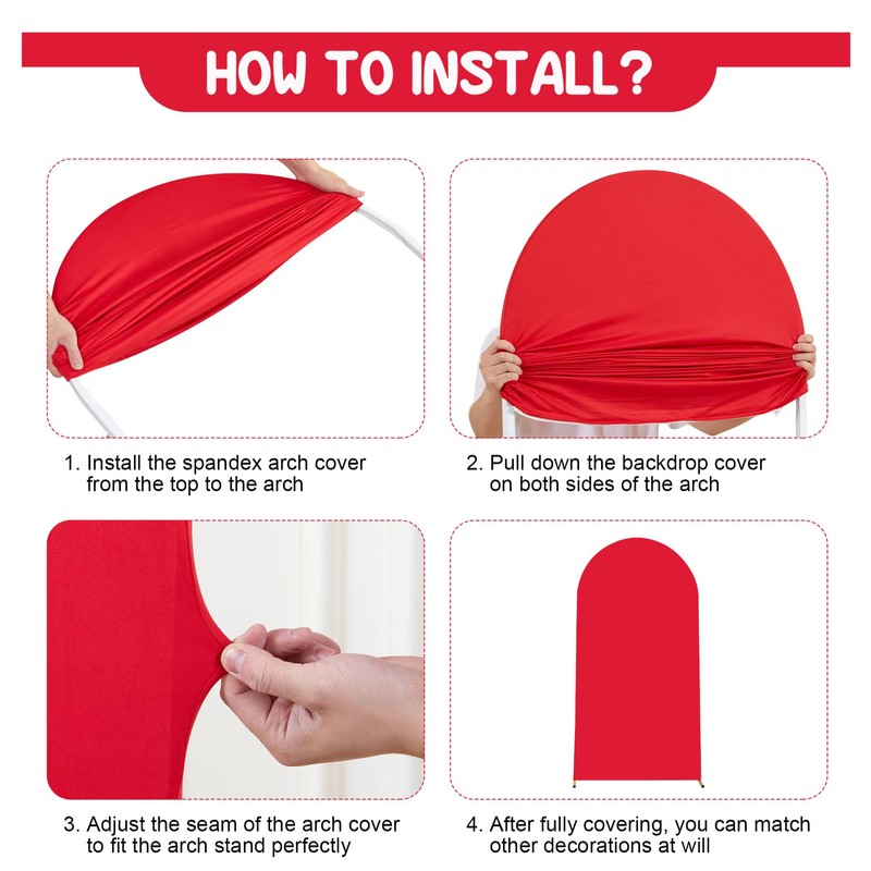 Red Arch Backdrop Covers - 7.2FT, 6FT Spandex Fitted Wedding
