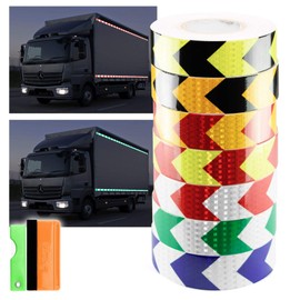 Free Tool Kit 2"x120ft Arrow Green White Night Reflective Safety Tape Warning Caution Adhesive Conspicuity Checker Marking Decal Sticker Roll Film Truck RV Trailer Boat ATV Construction Indoor Outdoor