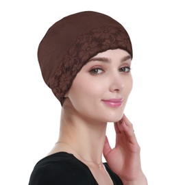Lace Sleep Cap Soft Hat Liner Bamboo Head Cover for Wigs Brown