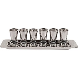 Liquor Cup Set of 6 Hammered Nickel Cone Shaped Designed with Colored Rings (Black Rings)