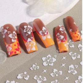 aamono Hibiscus Nail Parts, Nail Stickers, Just Stick, Flowers, Set of 10 (Colorful Collection)