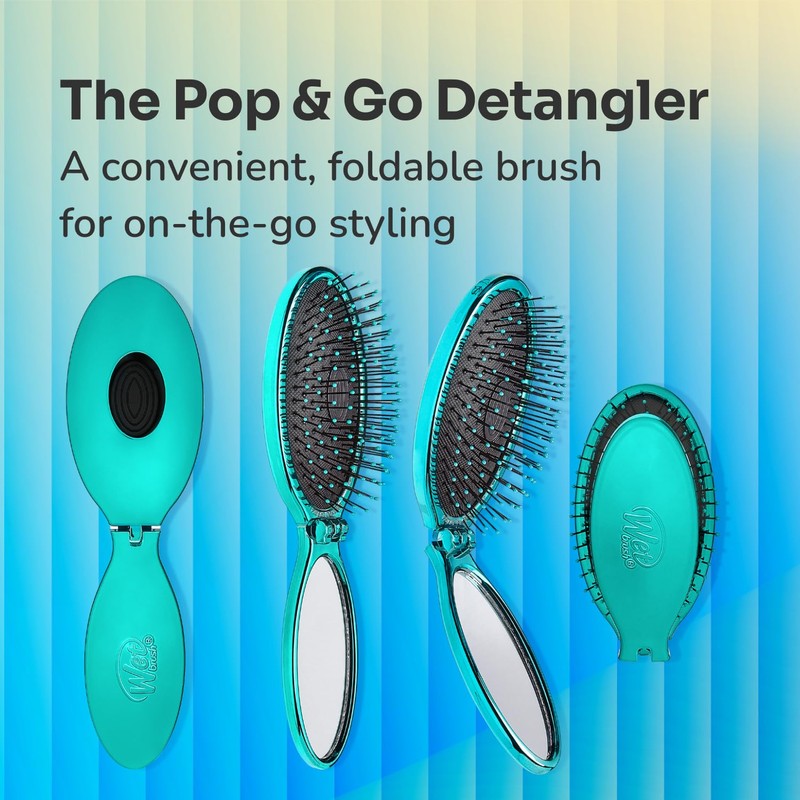 Wet Brush Pop Go Detangler, Blue Teal - Foldable, On-The-Go