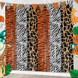 Safari Animal Party Decorations, 4 Pcs Party Animals Birthday Backdrops Tinsel Foil Curtain Streamers for Wild Jungle Animals Baby Shower Birthday Supplies