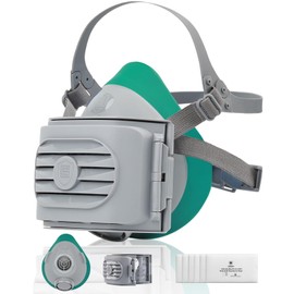 BEESAFETY Reusable Half Face Respirator Mask with 6 Filters for Dust,Painting, Sanding,Welding,Chemical Fumes,Gas, Asbestos,Grinding (Grey)