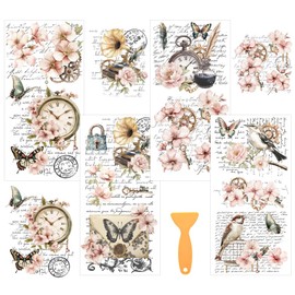 WEBEEDY 4 Styles Vintage Rub on Transfers Stickers for Furniture, Flower Butterfly Decals, Stickers Art for Wall Murals Window Envelope Bedroom Scrapbooking Card Decoration, 15x30cm/5.9x11.8''