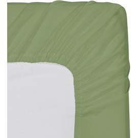 Comfortica Classics 100% Egyptian Cotton 600 Thread Count, Sage Green Full Fitted Sheet with Elastic All Around, Soft & Silky Sateen Weave - Fits Mattress Upto 18 inches