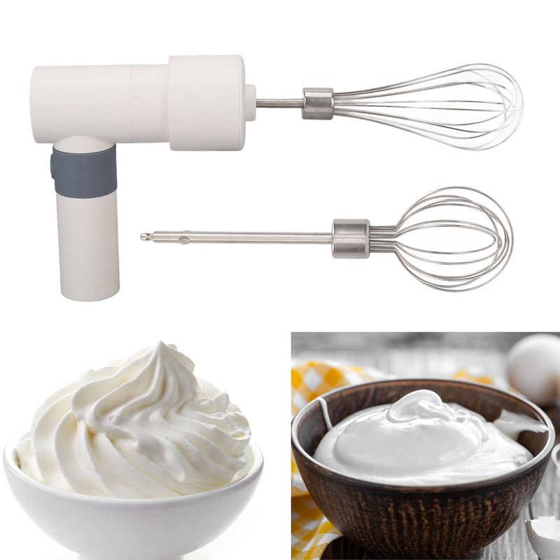 Electric Hand Mixer Warm White Cordless Rechargeable 2000mAh Battery Stainless