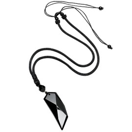 Lightock Black Obsidian Stone Wolf Tooth Crystal Necklaces Pendant for Men Women Crystals Protection Unisex Amulet Gift