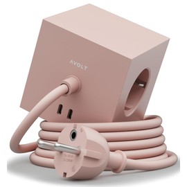 Avolt Wurfel USBC Power Strip - The First Designer Power Strip in the World - 3 Sockets and 2 USB - Magnetic Foot Attachment - (Pink 1.8 m)