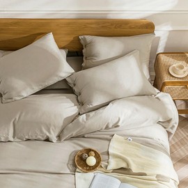 JELLYMONI Bedding Duvet Cover California King - 100% Washed Cotton Linen Like Textured Comforter Cover, 3 Pieces Breathable Soft Bedding Set with Button Closure (Linen Gray, Cal King 104"x98")