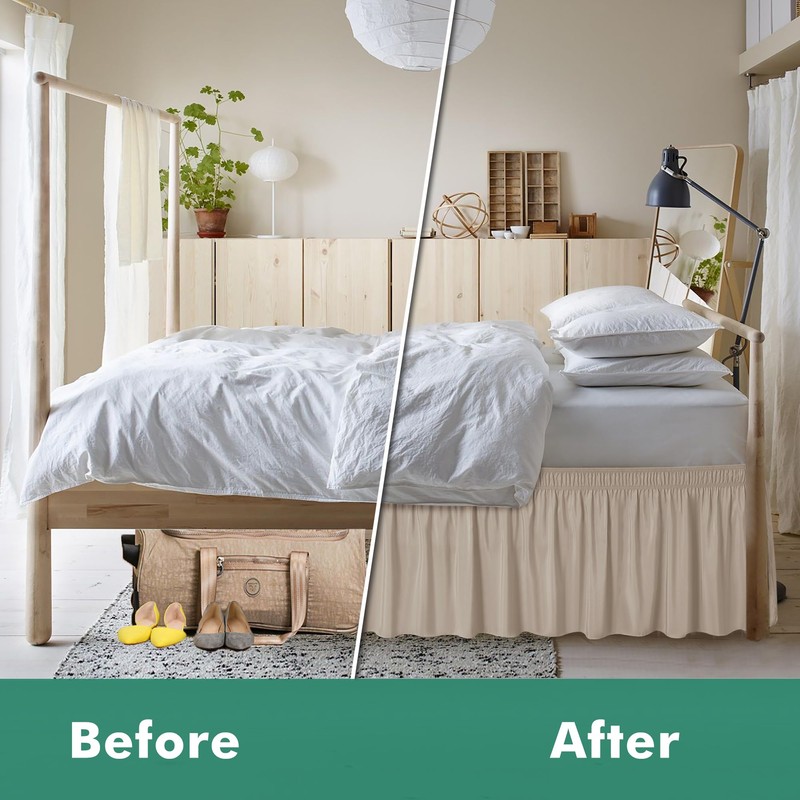 Biscaynebay Wrap Around Bed Skirts with Split Corners for Queen