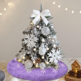 yuboo Faux Fur Small Christmas Tree Skirt Purple, 24 inches Mini Tree Skirt Rug Christmas Purple&Silver Decorations for Pencil Tree or Table Top Tree