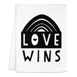 Love Wins, Sweet Flour Sack Kitchen Towel, Sweet Housewarming Gift, Farmhouse Kitchen Decor, White or Gray (White)