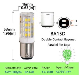 BA15D LED Double Contact Bayonet Base Sewing Machine Bulb 120 Volts,T3/T4/C7/S6,5W Daylight 6000K,LED 40W Halogen Replacement Bulb,Dimmable (2-Pack)